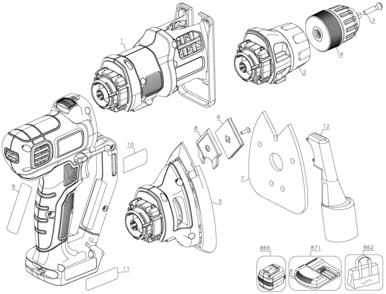 Default Diagram and Parts List for LMT16SB Type 1 Black and Decker Multi-Tool